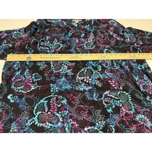 Woman Within Floral Tunic Top Plus Size 2x Blue/ Purple 3/4 Sleeve - Picture 4 of 7